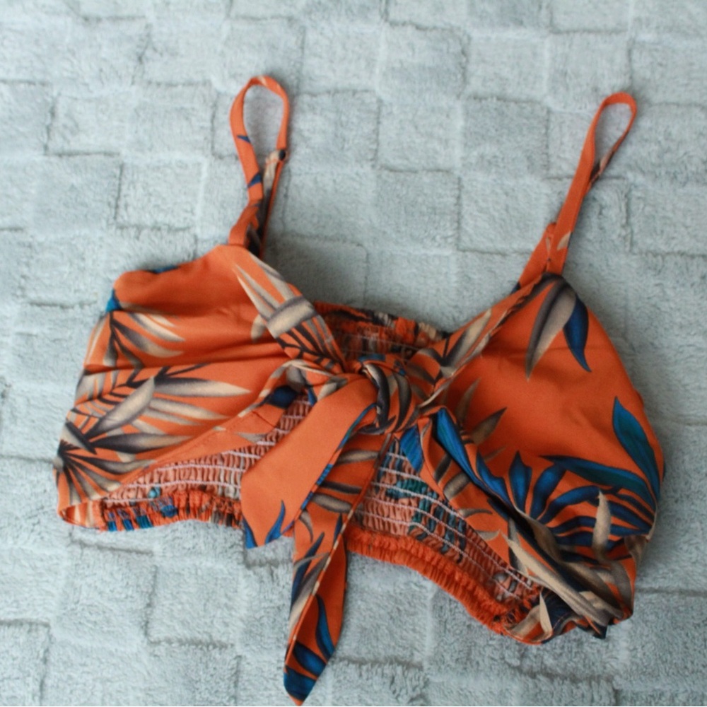 Tropical Orange Tie-Front Top